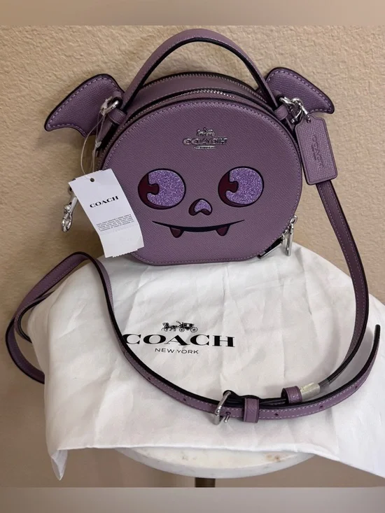 NWT Women COACH Canteen Cute Purple Halloween Bat Crossbody Bag Boo-tiful Cw469 - Picture 1 of 8